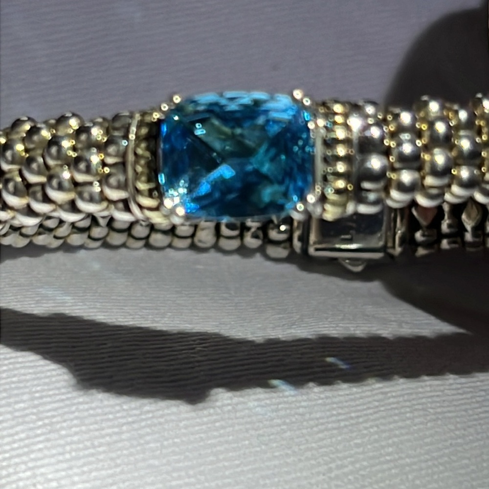 LAGO sterling bracelet w/ blue topaz and 18k gold beads
